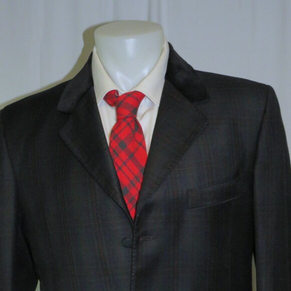 William Hunt Green Tartan Plaid Velvet Collar Three Button Long Riding Jacket L - Picture 3 of 14